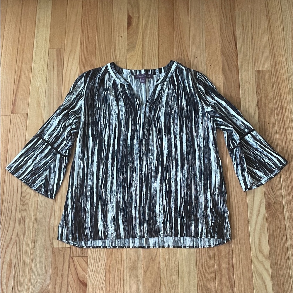Gloria Vanderbilt Tunic Top Women Medium Black White Abstract Flowy Blouse Artsy